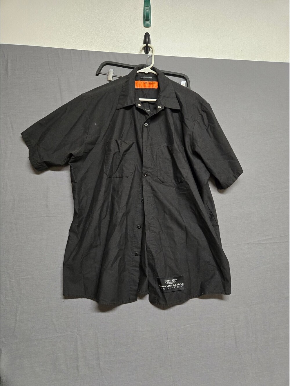 American Racing Black Short Sleeve Button Front Work Shirt Size SS 1X